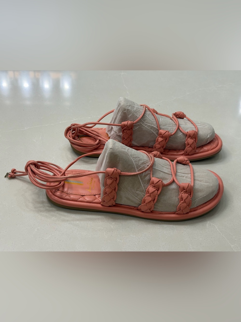 Sam Edelman Zariah Braided Lace Up Sandal Canyon Clay Pink Quilted Flat 8.5M